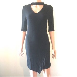 Ribbed Sweater Asymmetric Black dress